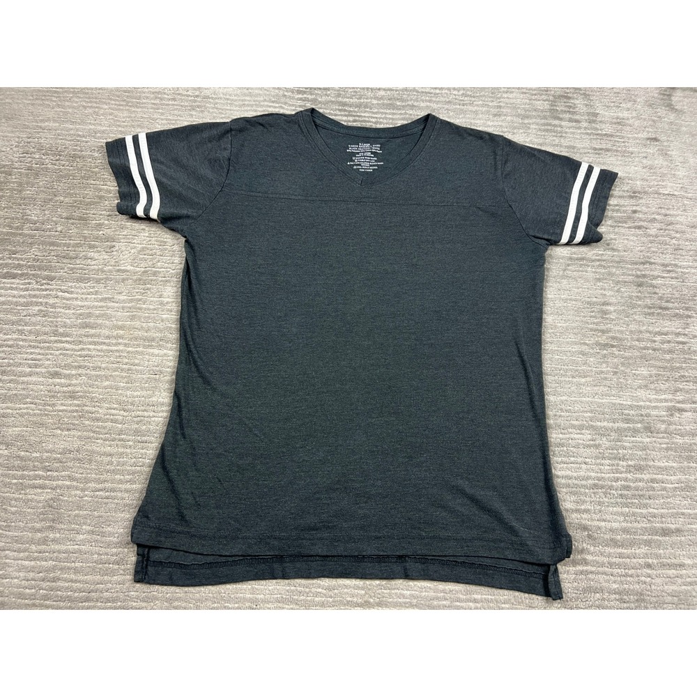 Unbranded V-Neck Baseball Shirt Mens XL Black Heather White Stripe Athletic Tee